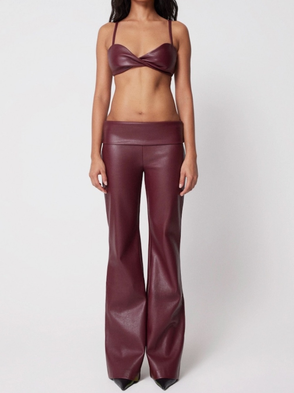 Khy Faux Leather Low Rise Foldover Pant Merlot XS